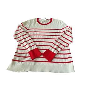 LOFT Womens Striped Sweater L Red White Long Sleeve Side Button Pullover READ